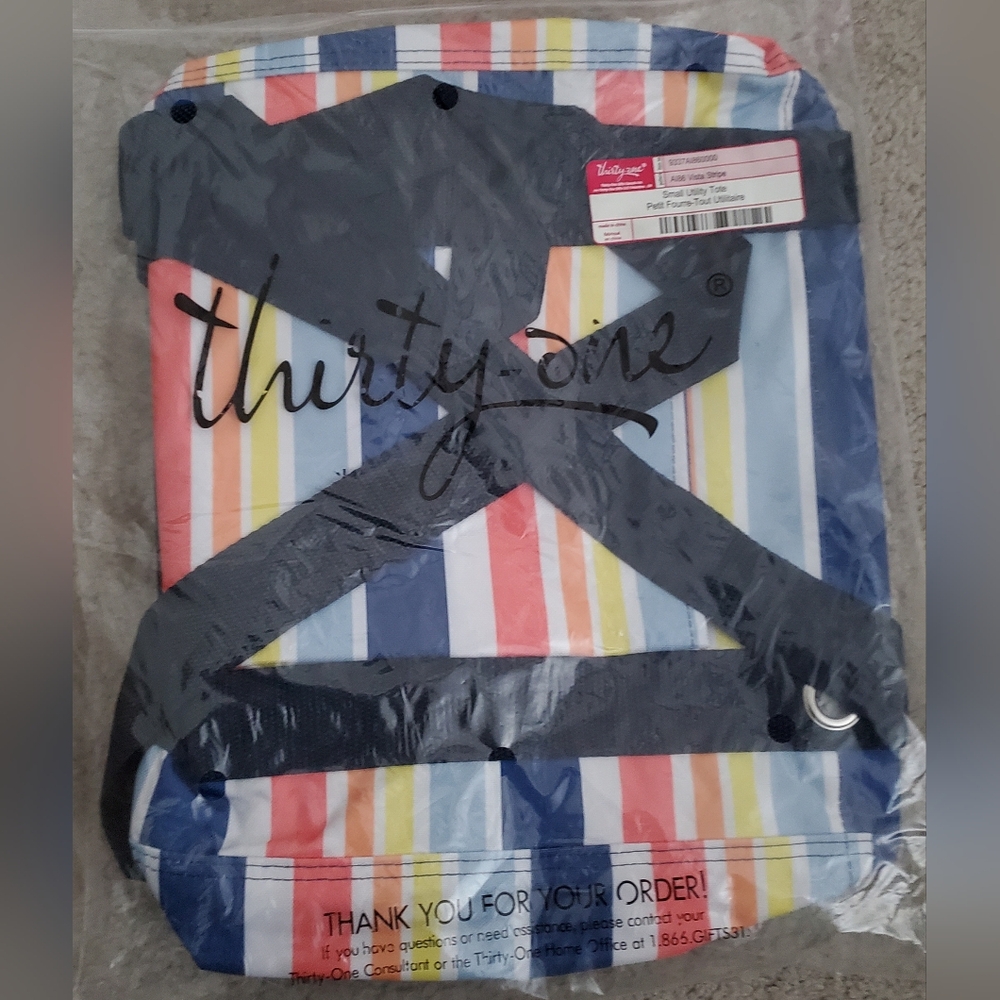 Thirty-One Small Utility Tote Vista Stripe New